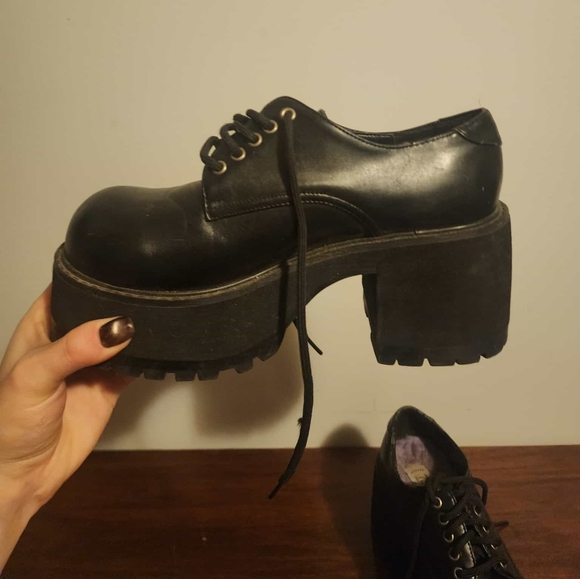 725 Originals Shoes - 725 Originals Black Platform Heel Lace Up 2000s Womens Boots Chunky
